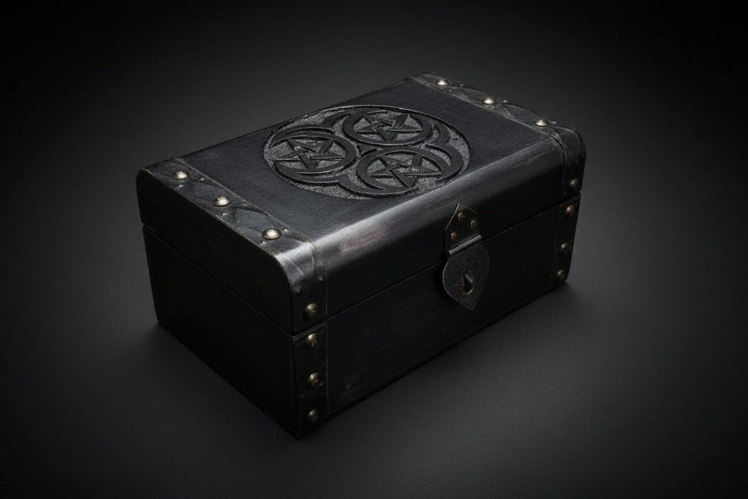 Pentacle and Triple Moon wooden storage box