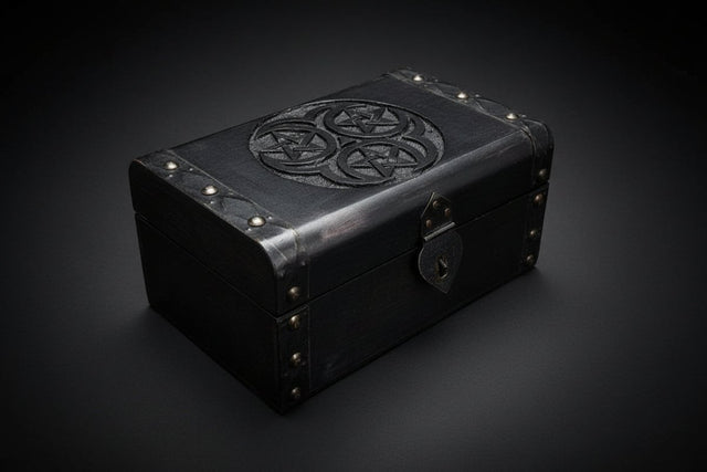 Pentacle and Triple Moon wooden storage box