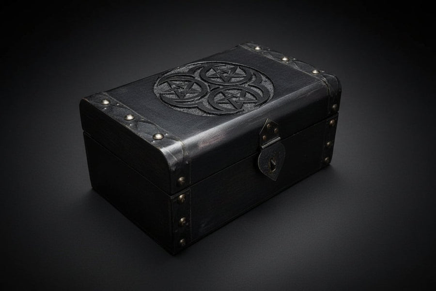 Pentacle & Triple Moon Wooden Box