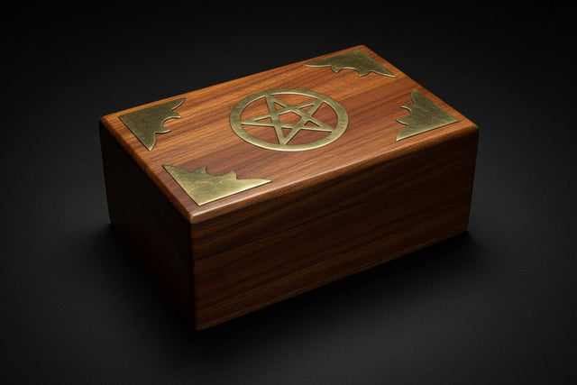 Wooden box with inlaid pentacle design