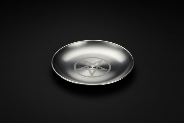 Metallic pentagram dish with decorative items on a light background