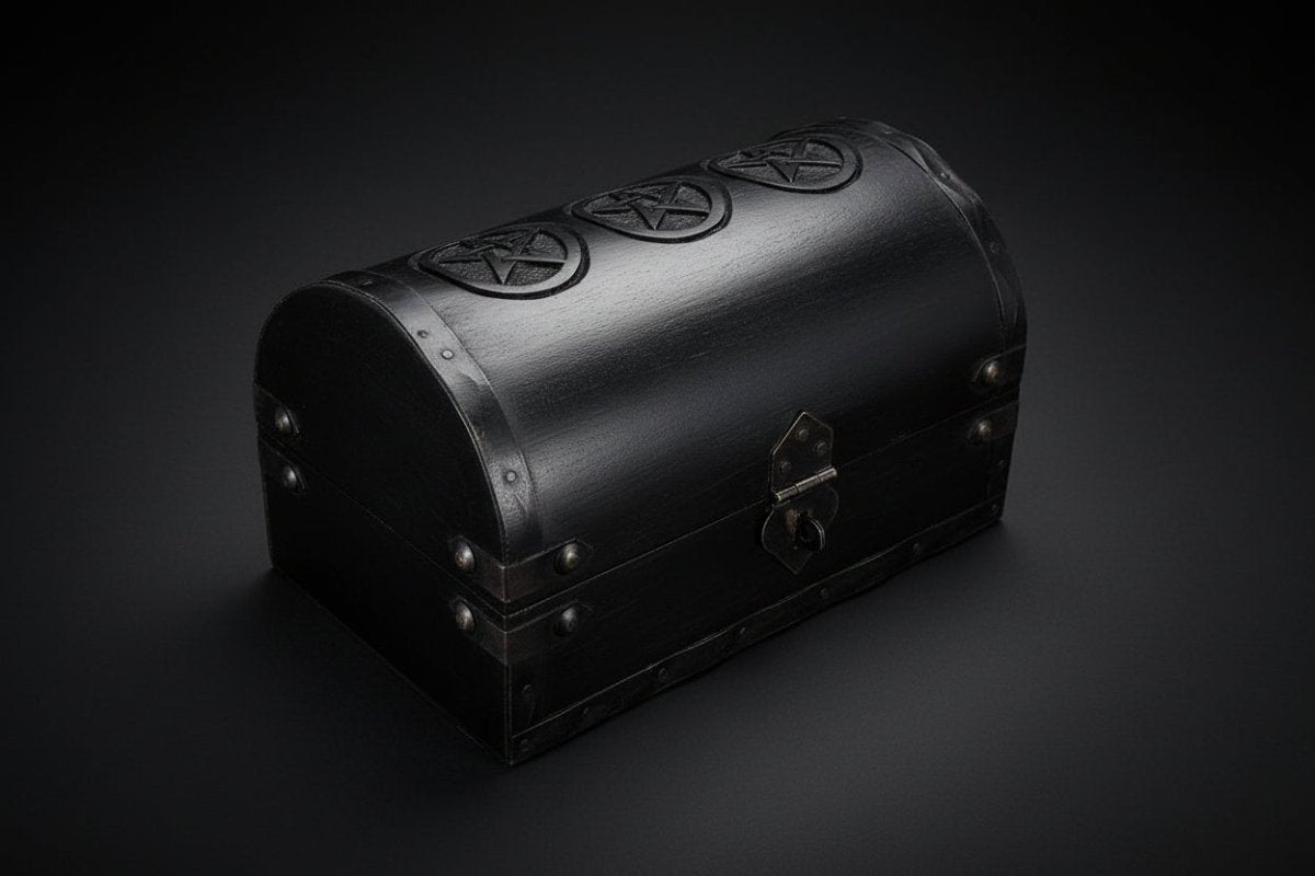 Round-top wooden box with pentacle design