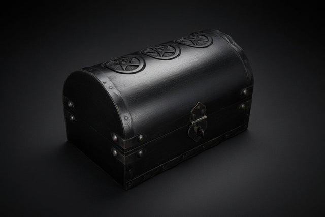 Round-top wooden box with pentacle design