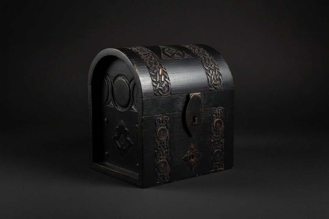 Pentacle and Triple Moon latched wooden box