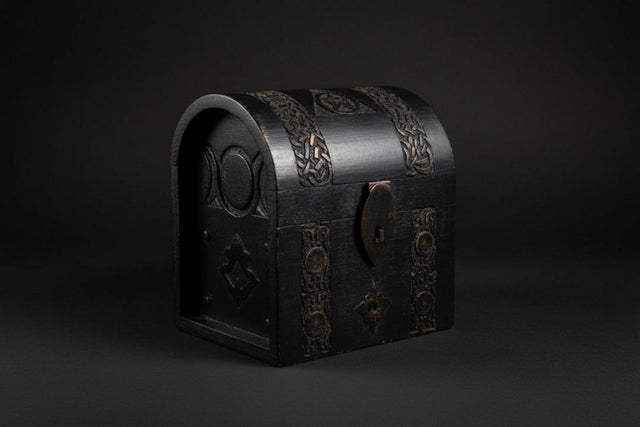 Pentacle and Triple Moon latched wooden box