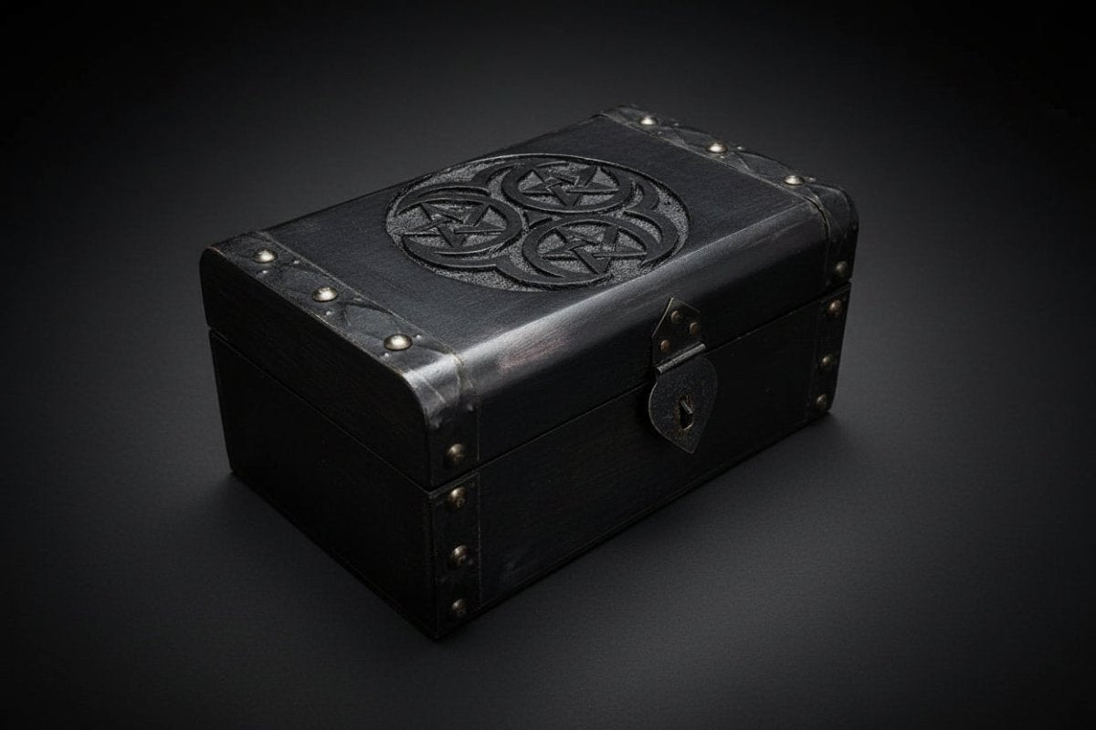 Pentacle & Triple Moon Wood Box – Ritual Storage, Protection & Lunar Work