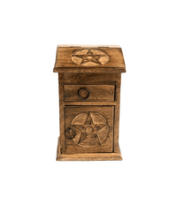 Wooden nightstand with star designs on a white background