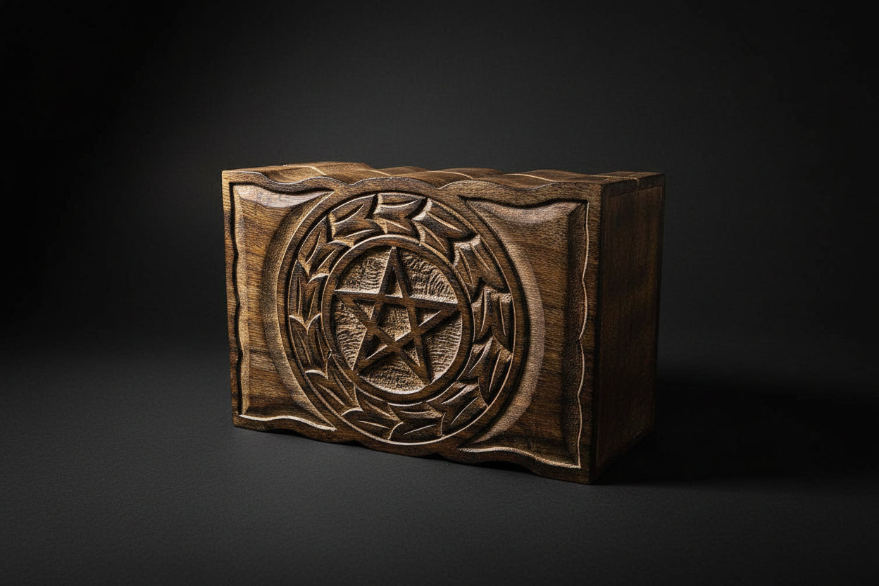 Wooden block with star design on a white background