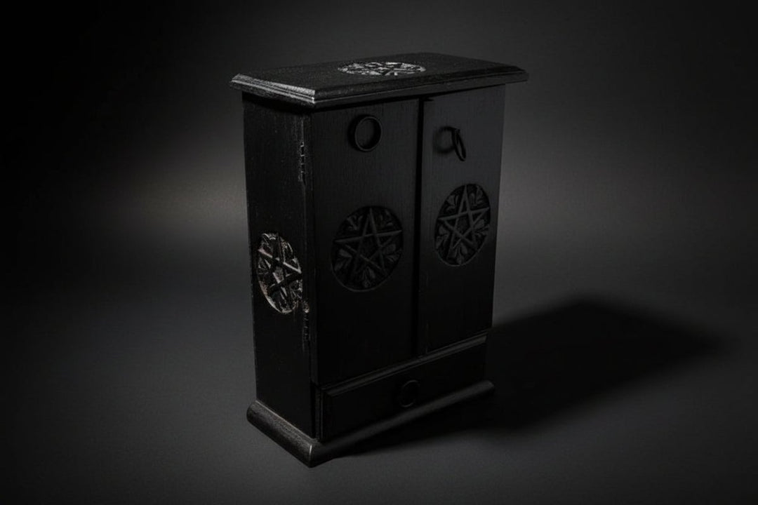Black pentacle wooden cupboard front view