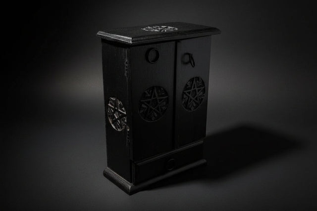 Black pentacle wooden cupboard front view