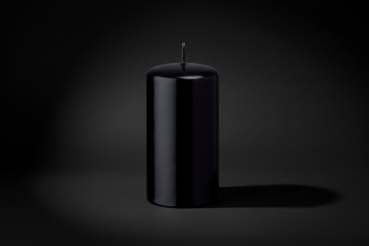 Black candle on a white background