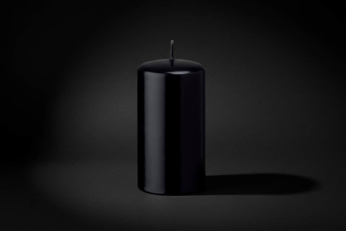 Black candle on a white background