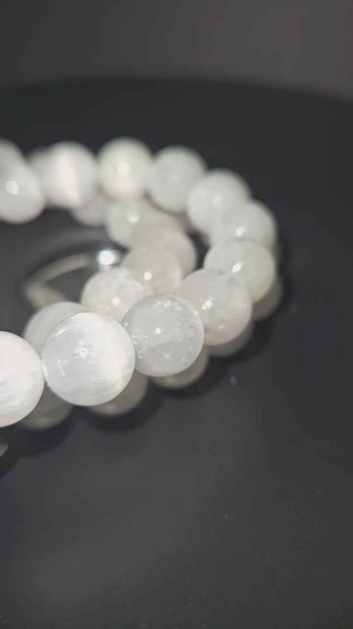 Satin Spar Gypsum Beaded Bracelet (Selenite)