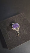 Square-Cut Alexandrite Ring with Black Obsidian Accents
