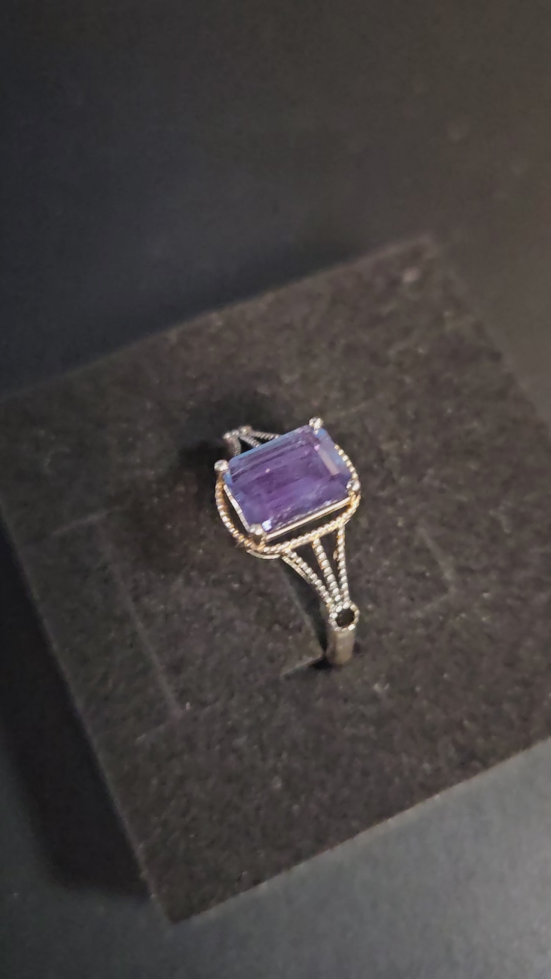 Square-Cut Alexandrite Ring with Black Obsidian Accents