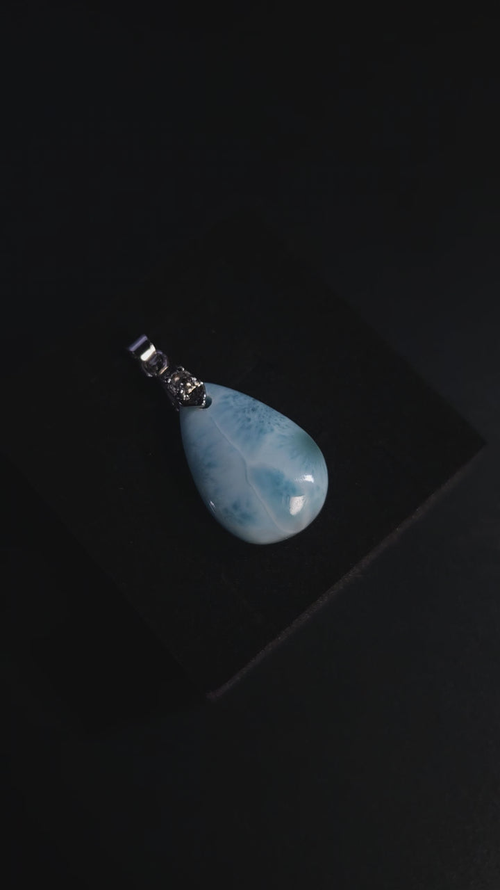 Teardrop Larimar Pendant With Cubic Zirconia