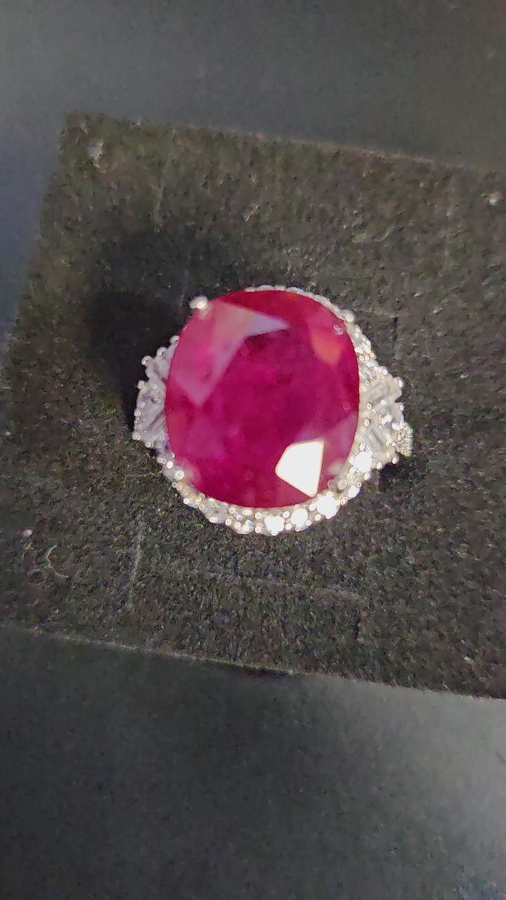 Garnet Ring with CZ Halo