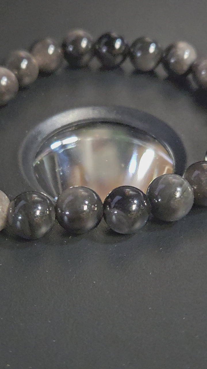 Silver Obsidian Beaded Bracelet