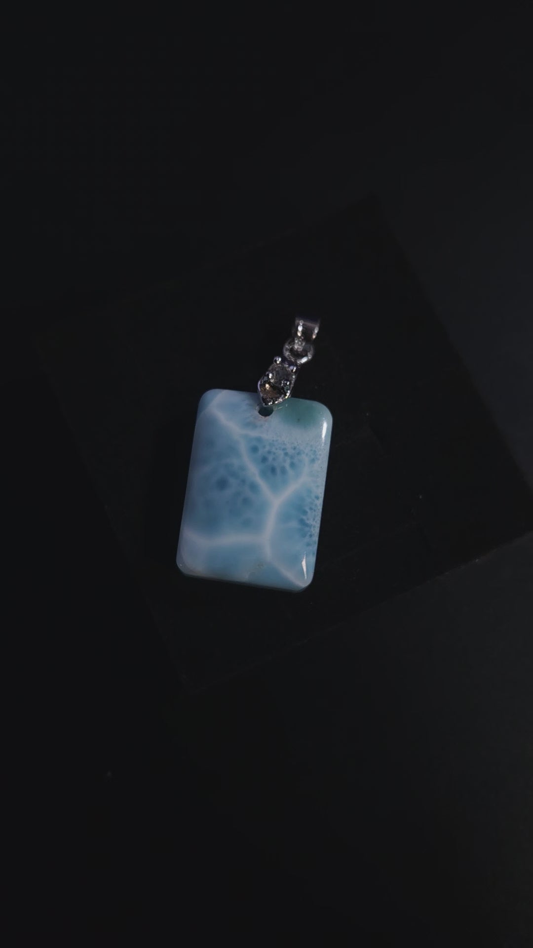 Square Larimar Pendant With Cubic Zirconia