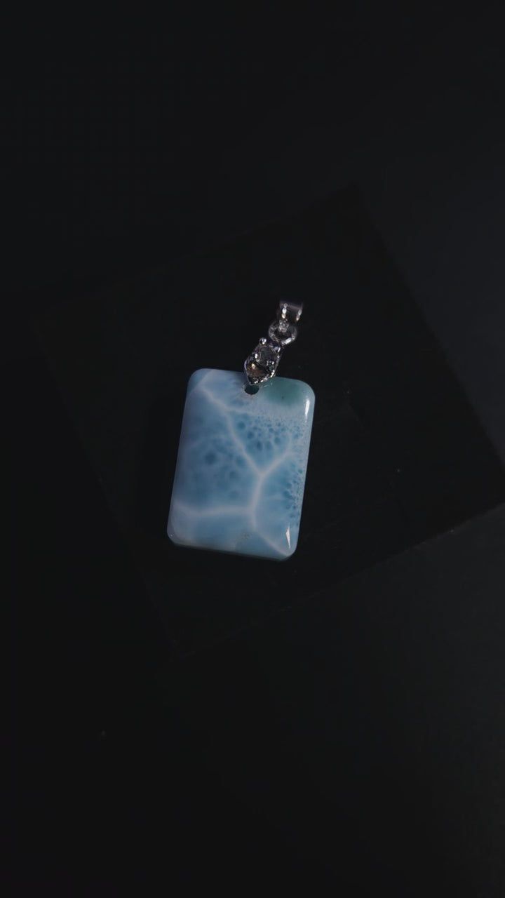 Square Larimar Pendant With Cubic Zirconia