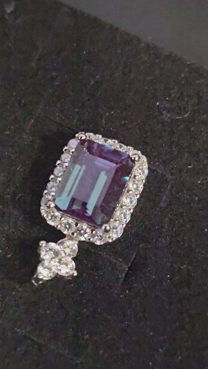 Square-Cut Alexandrite &amp; Cubic Zirconia Halo Pendant