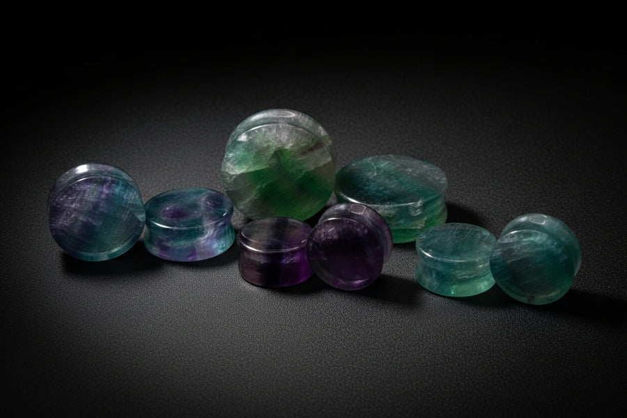 Rainbow Fluorite Stone Plugs – Double-Flare Pair