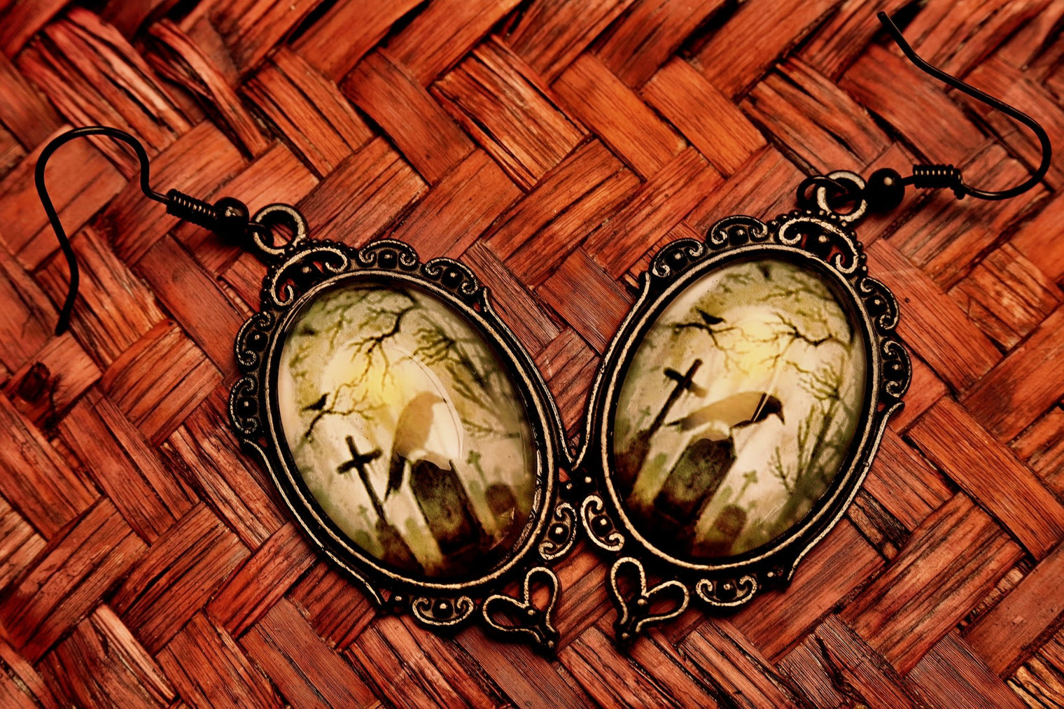 raven on tombstone earrings