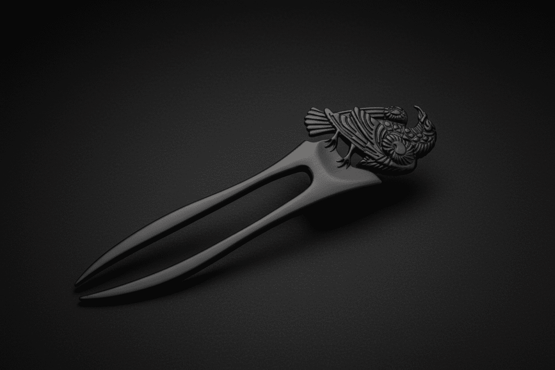 Raven perched hair pin with dark gothic detailing