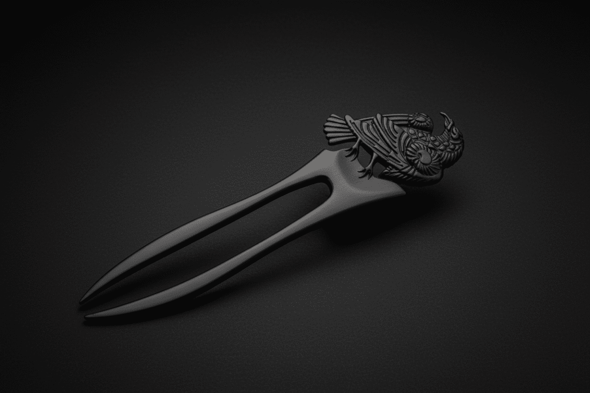 Raven perched hair pin with dark gothic detailing