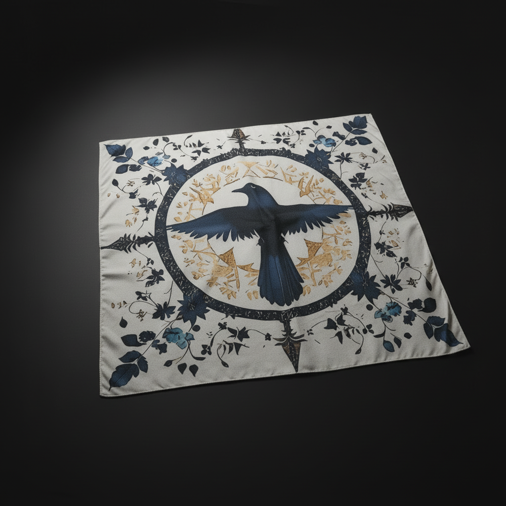 Ravenward Compass altar cloth with raven and directional design