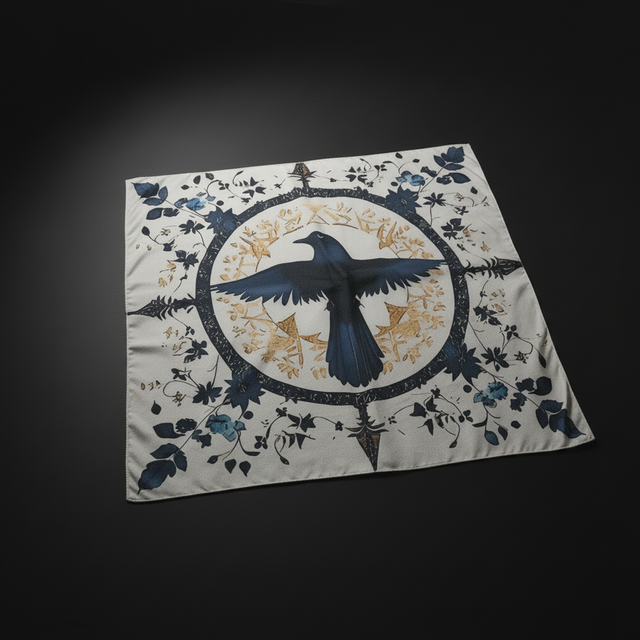 Ravenward Compass altar cloth with raven and directional design