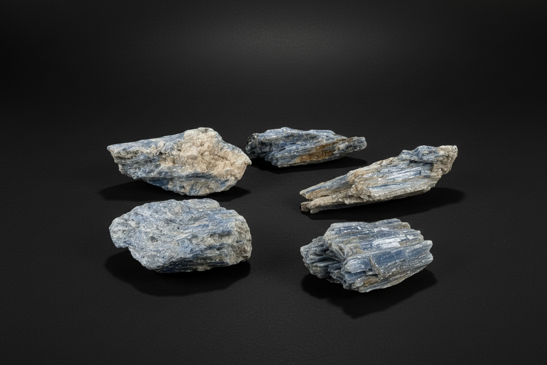 Raw blue Kyanite chunks with bladed formations and natural striations