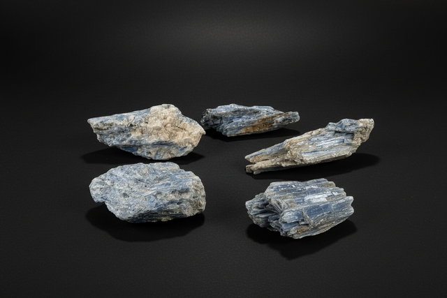 Raw blue Kyanite chunks with bladed formations and natural striations