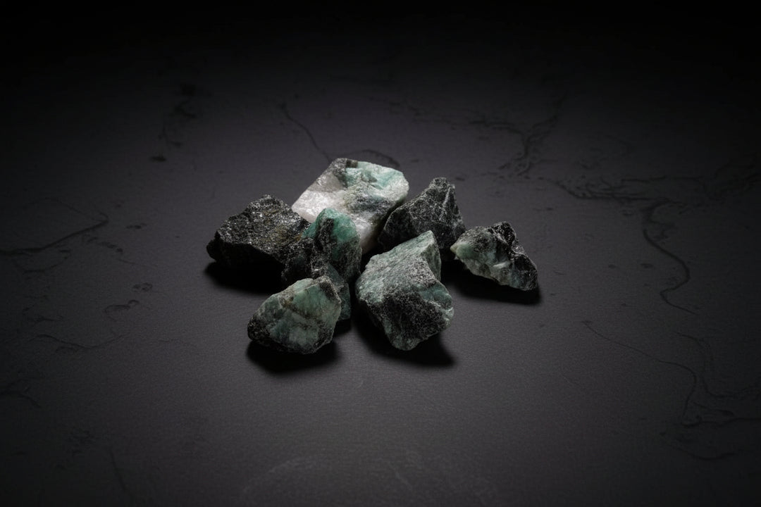 Raw green Emerald stone with natural matrix and texture