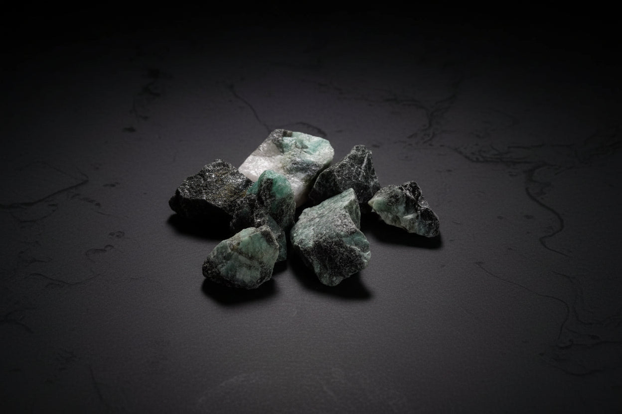 Raw green Emerald stone with natural matrix and texture