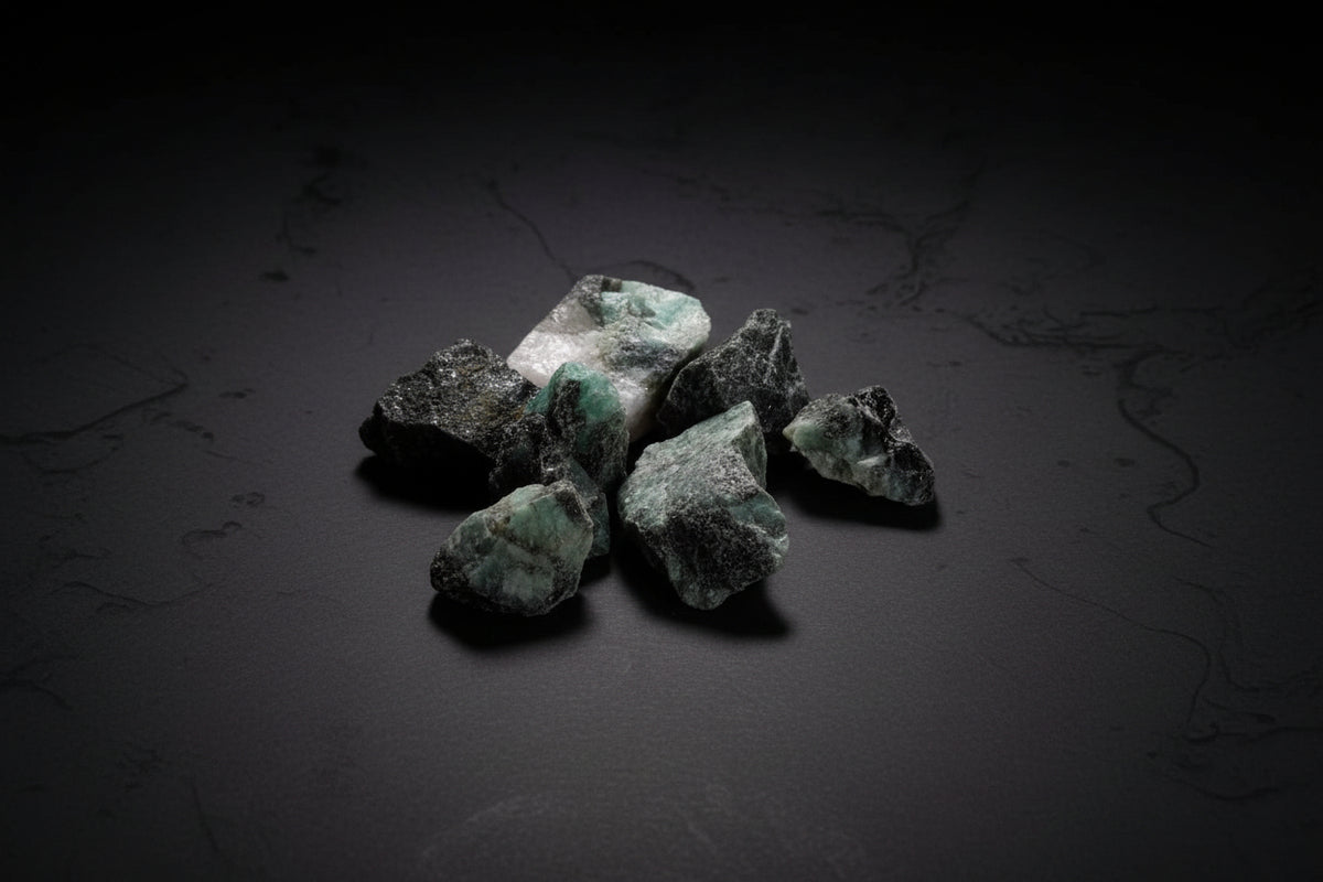 Raw green Emerald stone with natural matrix and texture
