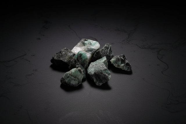 Raw green Emerald stone with natural matrix and texture