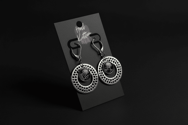 Real Spiderweb Silver-Tone Circle Earrings