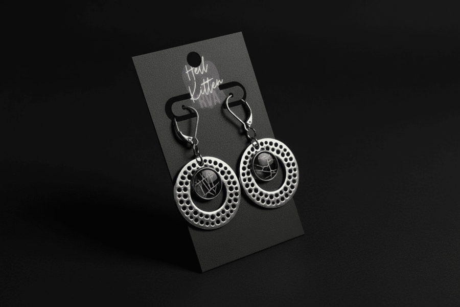 Real Spiderweb Silver-Tone Circle Earrings