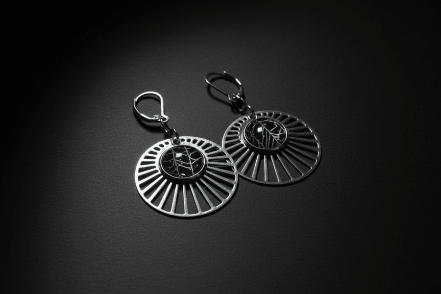 Real Spiderweb Silver-Tone Sunburst Earrings