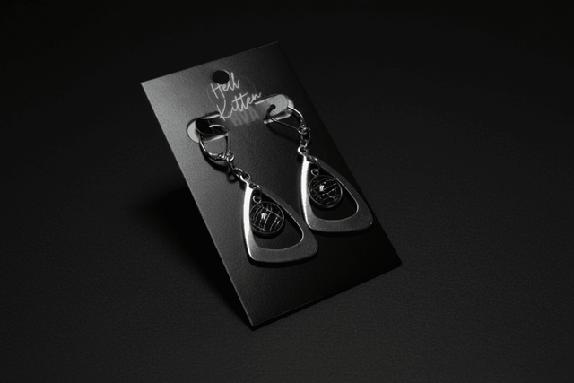 Silver-tone teardrop earrings containing preserved real spiderweb