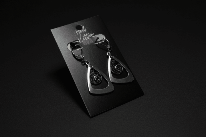 Real Spiderweb Silver-Tone Teardrop Earrings