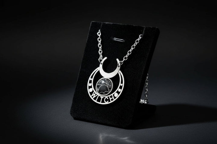 Real Spiderweb “WITCH” Pendant Necklace