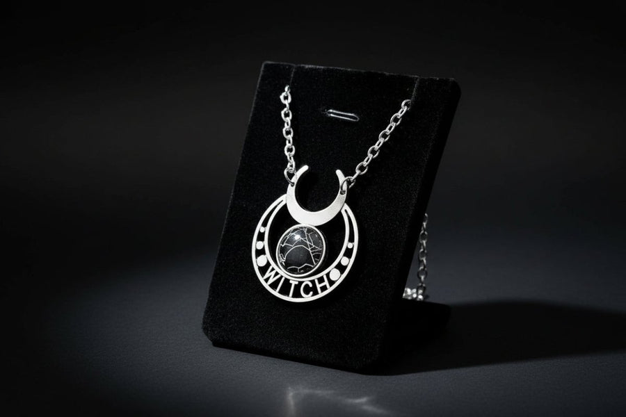 Real Spiderweb “WITCH” Pendant Necklace