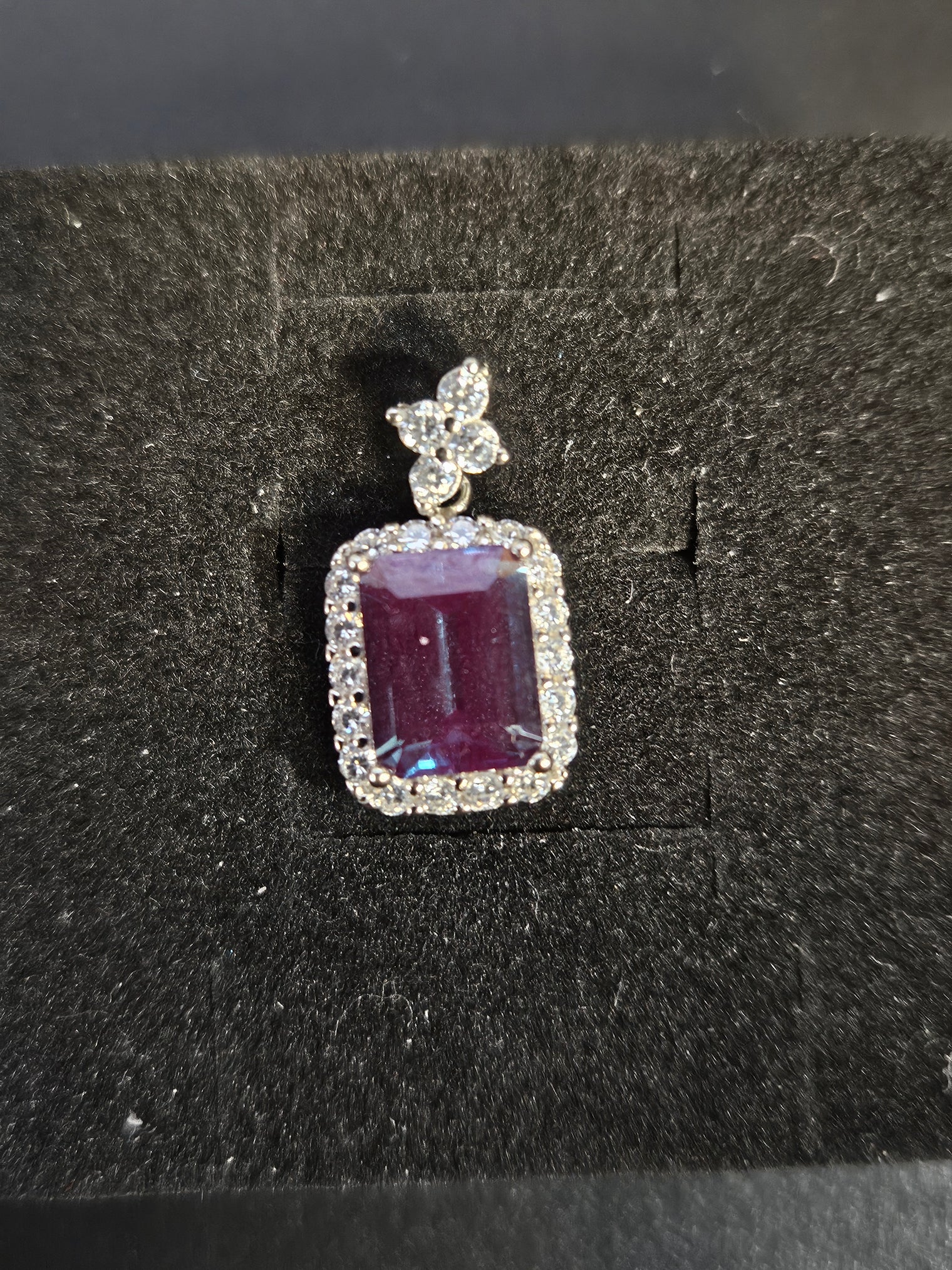 Square-Cut Alexandrite & Cubic Zirconia Halo Pendant