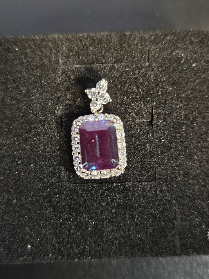 Square-Cut Alexandrite & Cubic Zirconia Halo Pendant