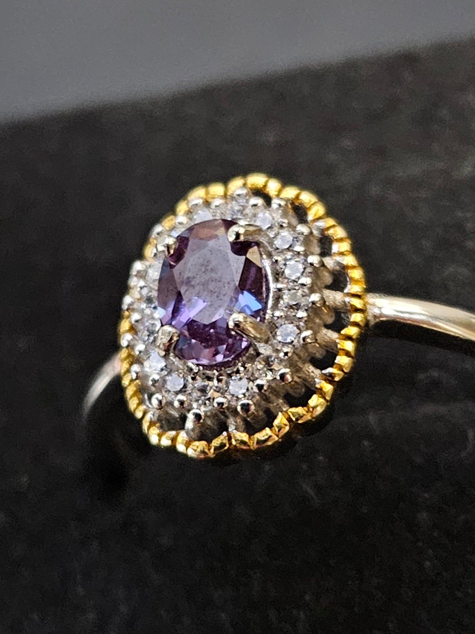 Vintage-Style Alexandrite Halo Ring