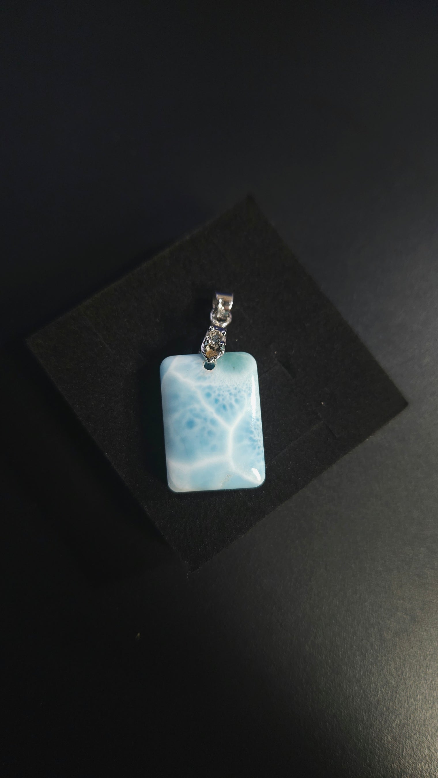 Square Larimar Pendant With Cubic Zirconia