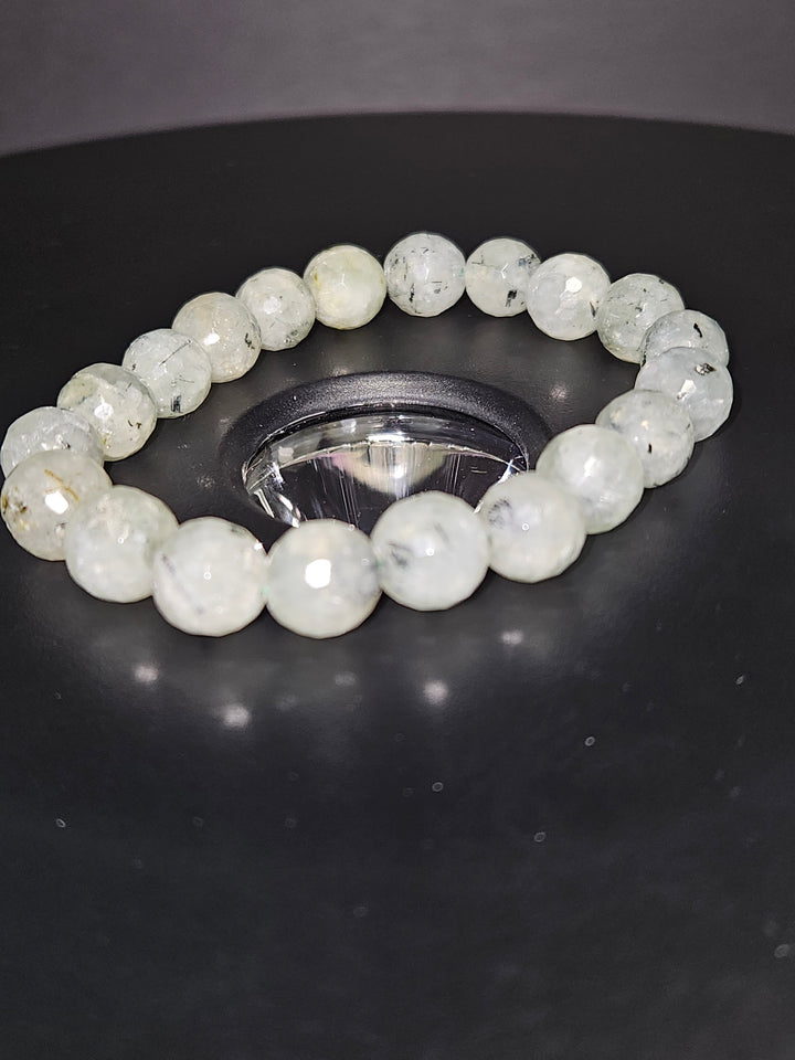 Faceted Prehnite beaded bracelet close-up