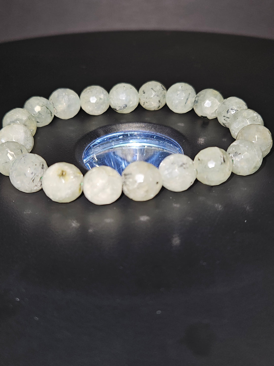 Faceted Prehnite beaded bracelet front view